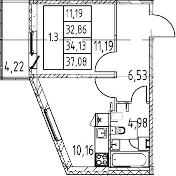 1-комнатная квартира 32.86 м², 1/12 эт., ЖК «Полис ЛАВрики»